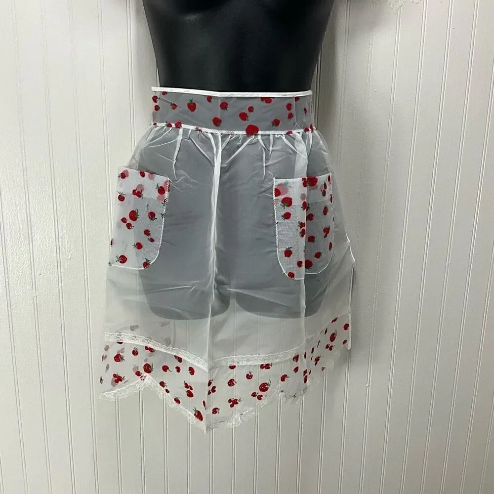 VINTAGE 50’s Sheer Half Apron With Strawberries